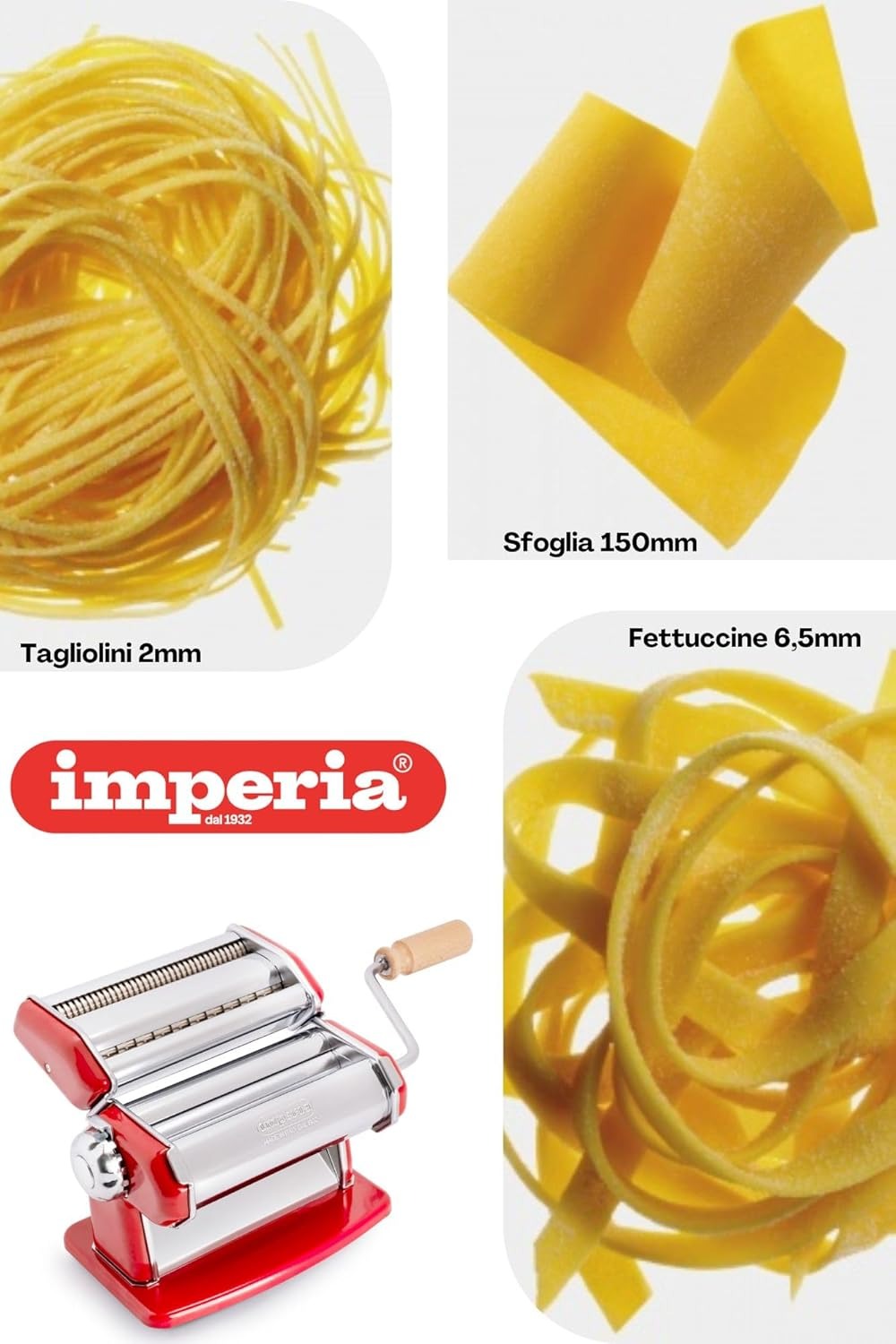 Imperia pasta maker gift set with machine, ravioli mold, rolling pin, and cutter attachment