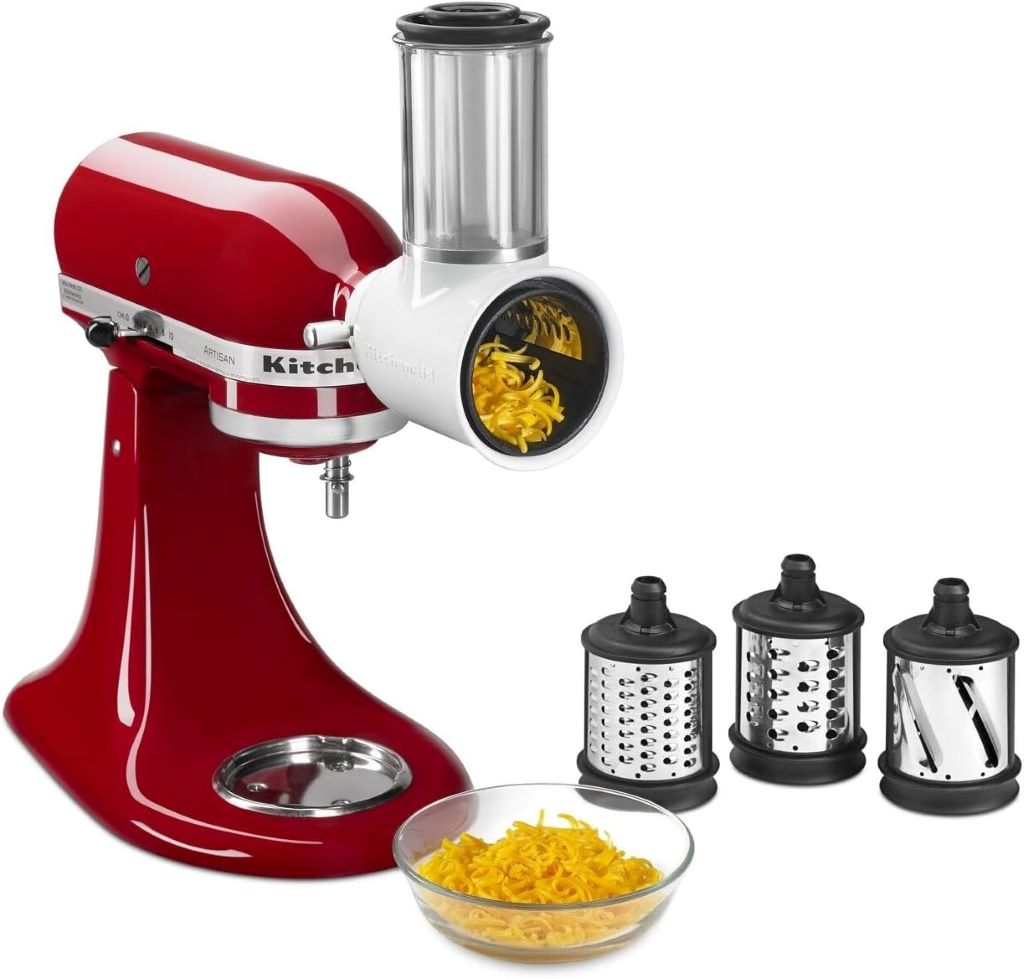 KitchenAid Fresh Prep Slicer Shredder attachment in white on countertop