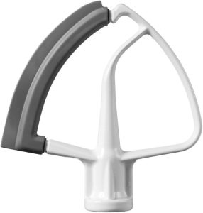 KitchenAid KFE5T Flex Edge Beater in white, designed for tilt-head stand mixers.