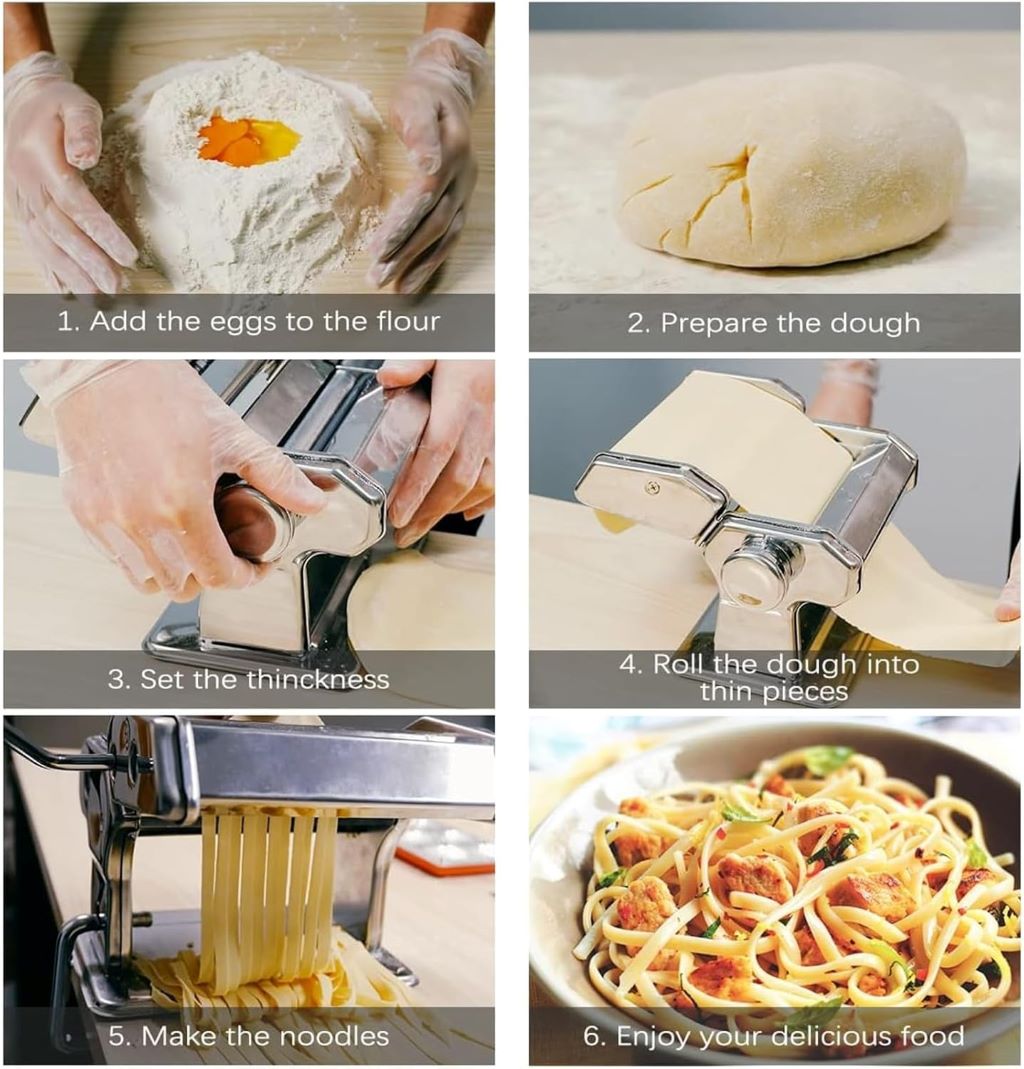 User testing the MZTOGR Pasta Maker, adjusting thickness dial for fresh homemade pasta