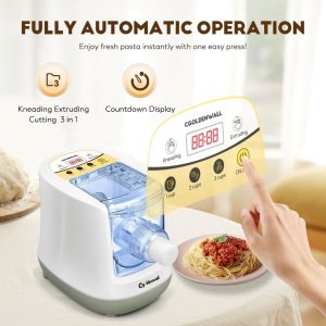 White CGOLDENWALL pasta maker, 260W, digital display, 12 pasta shapes for fresh homemade pasta.