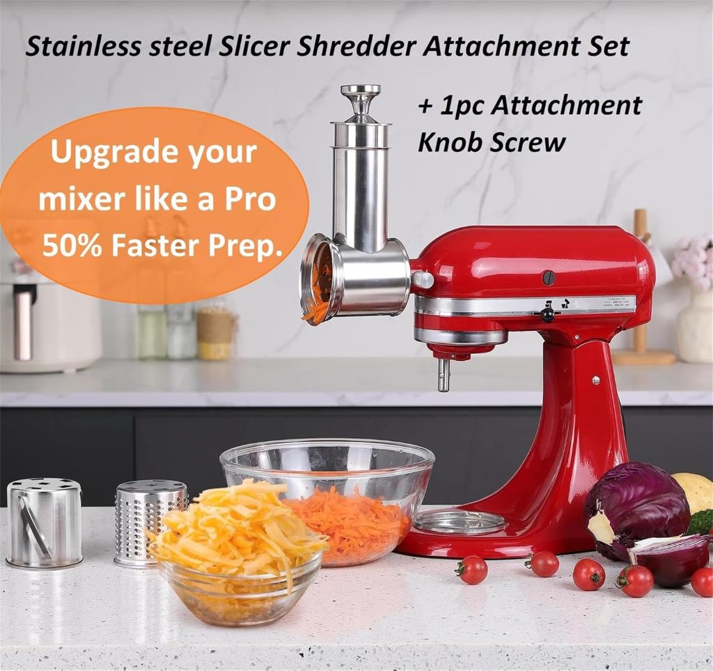 KitchenAid mixer attachment – FavorKit large slicer and shredder, dishwasher safe.