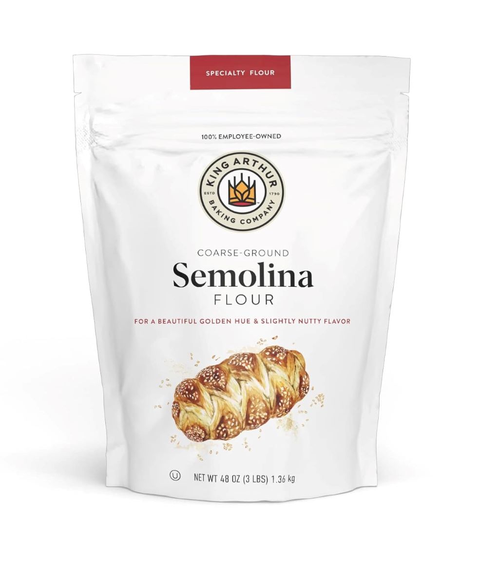 King Arthur Premium Semolina Flour bag for making pasta, pizza, and bread.