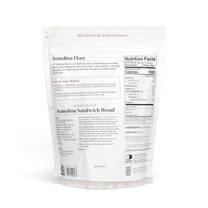 Resealable 3 lb bag of King Arthur semolina flour, USA-grown wheat for versatile recipes.