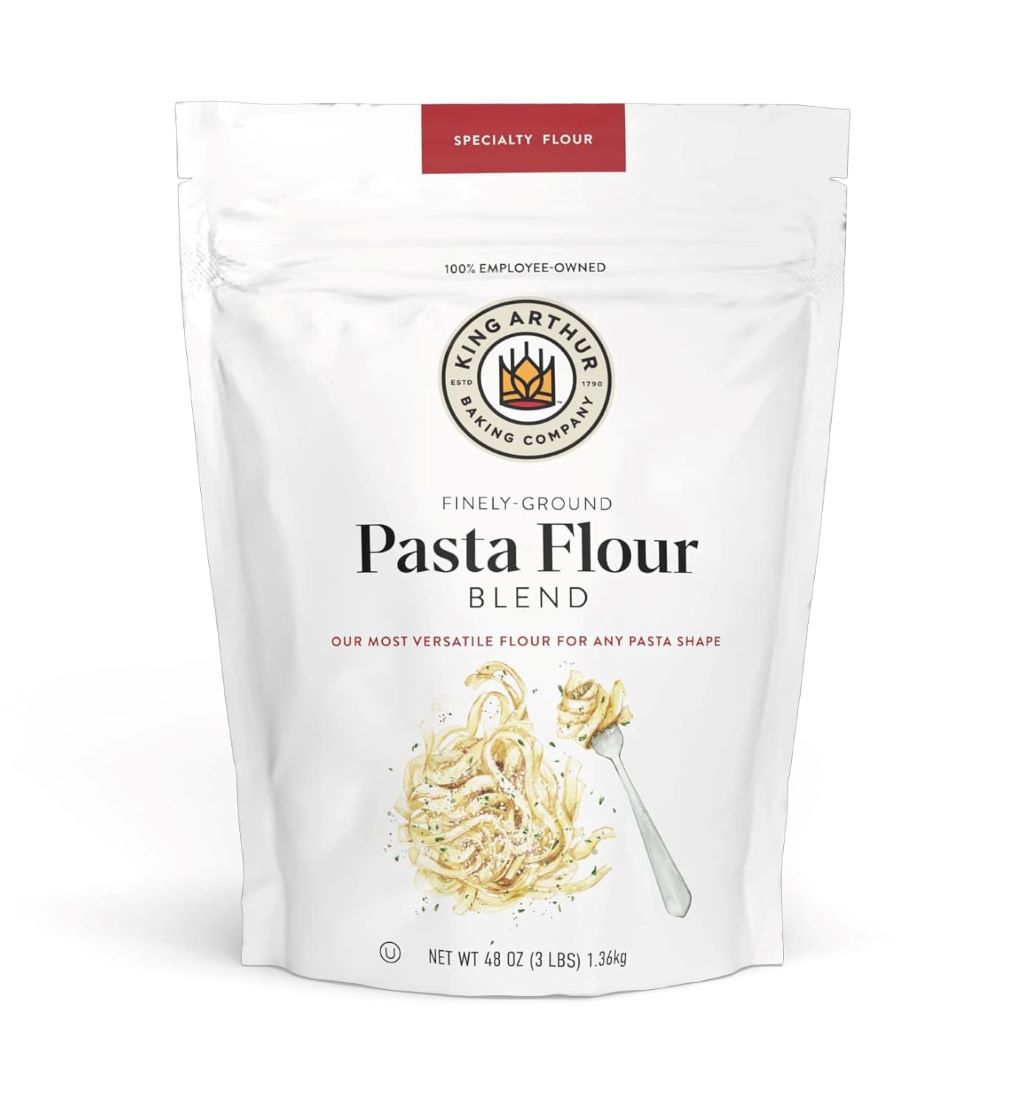 King Arthur White Pasta Flour Blend 3 lb bag, finely ground for homemade pasta.