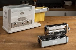 Compact MARCATO 110V electric pasta maker, versatile for fresh pasta and dough preparation."
