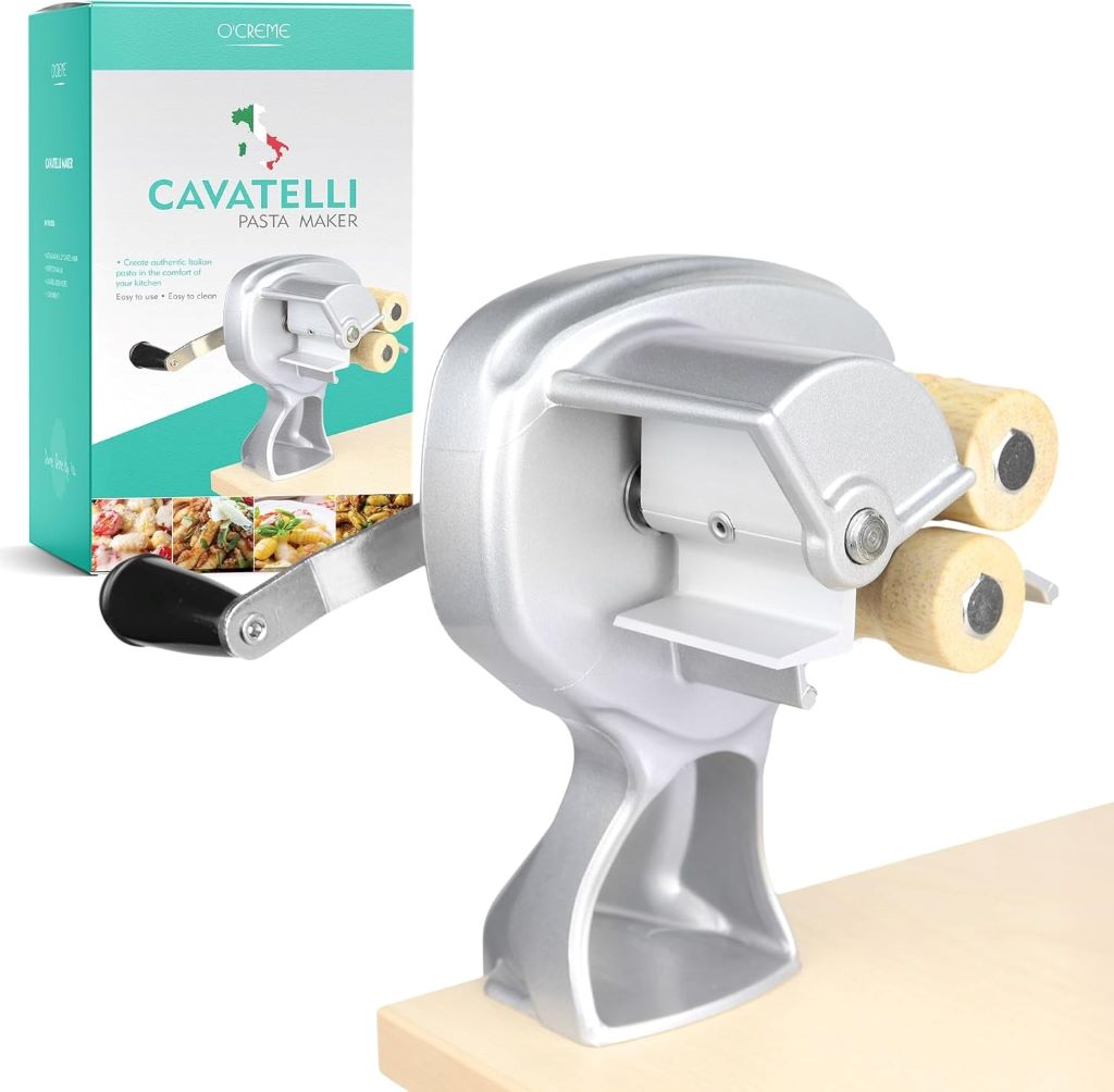 O'Creme Cavatelli Pasta Maker with wooden rollers and non-stick coating