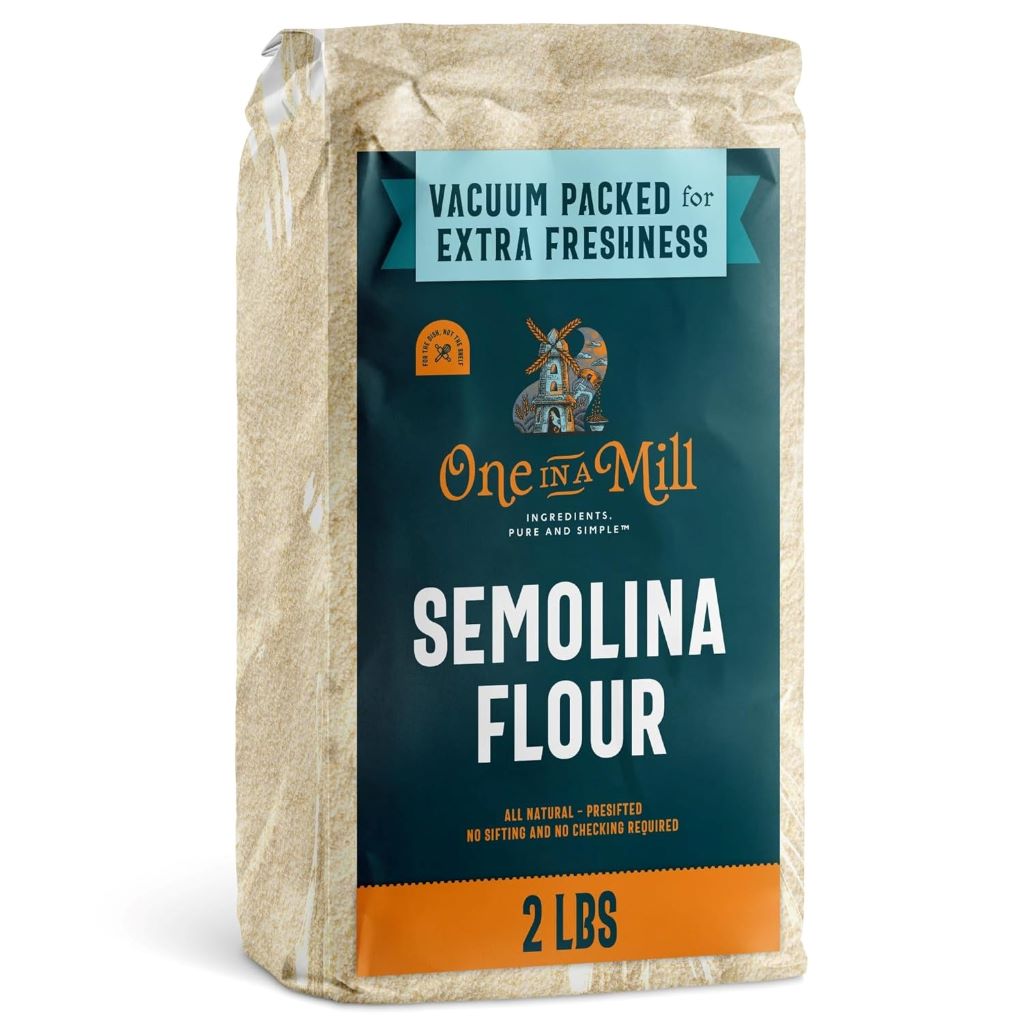 ONE IN A MILL Semolina Flour 2LB pack – high-protein durum wheat for pizza, pasta, bread, and couscous.