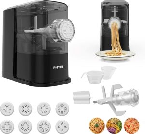 PHITTIS Electric Pasta Maker with 8 discs for homemade spaghetti and fettuccine