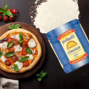 Close-up of POLSELLI '00' flour, extra fine, authentic Italian baking ingredient.