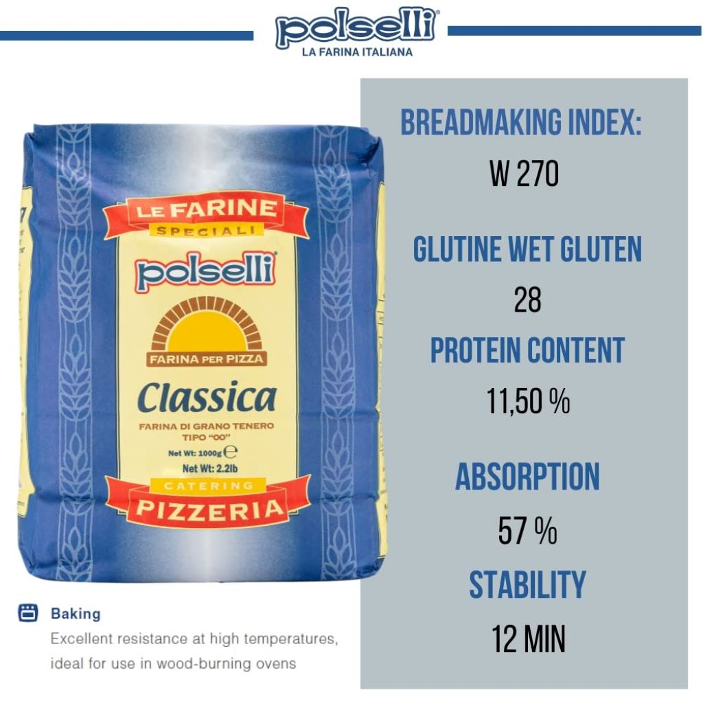 POLSELLI Classica flour 5kg bag, ideal for Neapolitan pizza, bread, and pasta recipes.
