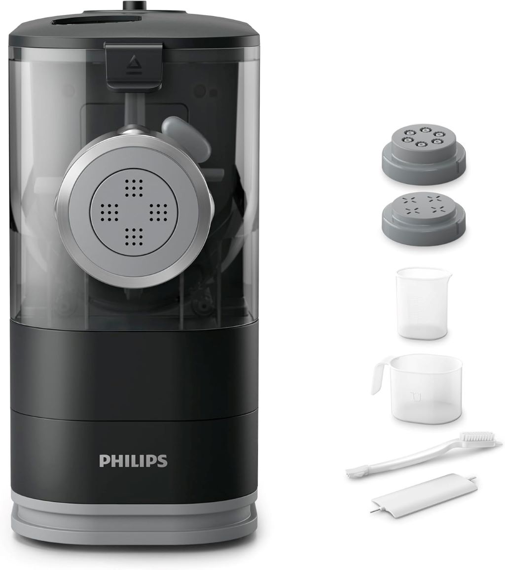 Philips Viva Compact Pasta and Noodle Maker in black with three shaping discs