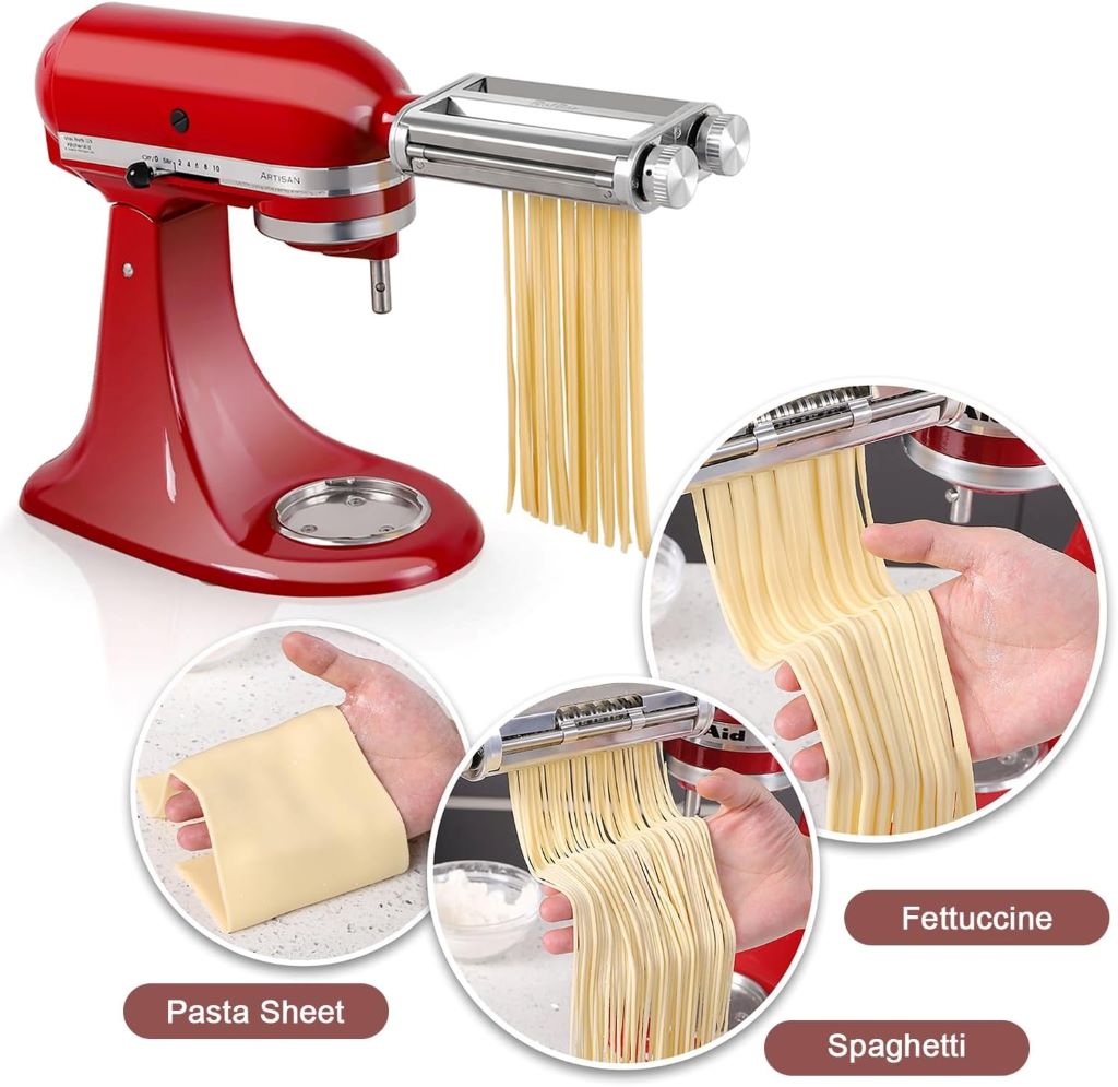RAFBAR 3-in-1 Pasta Maker Attachment with roller, spaghetti and fettuccine cutters for KitchenAid stand mixer