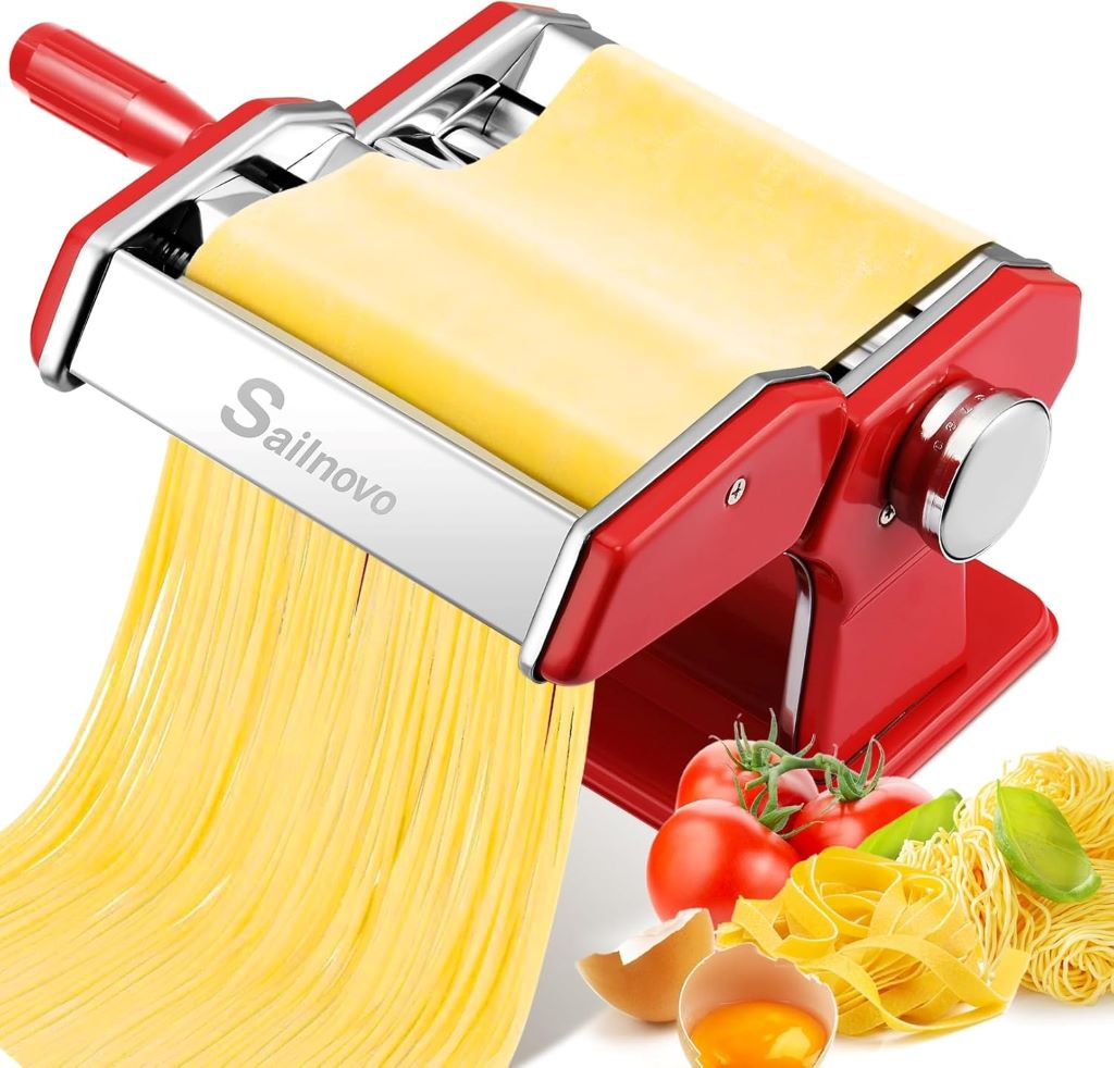 Sailnovo 2-in-1 red pasta maker with rollers and cutter for homemade noodles