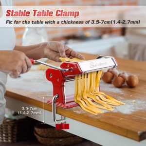 Adjustable thickness Sailnovo pasta machine for spaghetti, fettuccini, and lasagna
