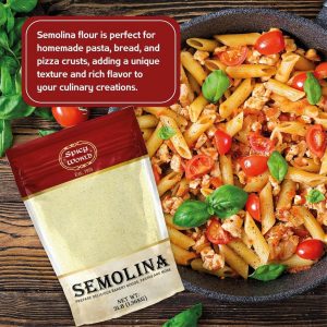 Bulk 3-pound Spicy World semolina flour for homemade pizza, pasta, and bread baking.