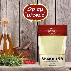Fine yellow durum semolina flour by Spicy World, ideal for pizza peel and pasta recipes.