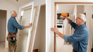 Split door jamb showing two-piece construction with visible separation joint requiring specific maintenance attention