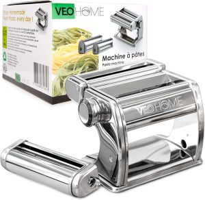 Stainless steel VeoHome pasta machine for spaghetti, lasagne, and flat dough