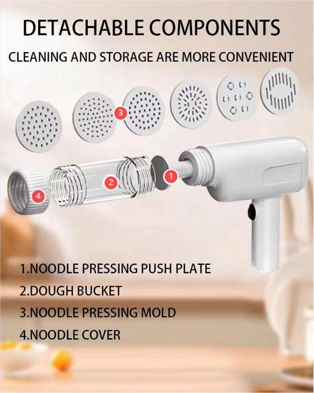 Portable 6-in-1 cordless pasta maker for fresh homemade noodles