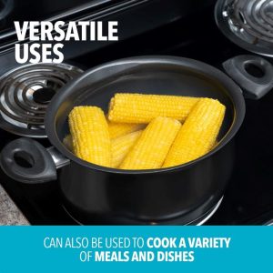 Bialetti nonstick cooking pot with built-in strainer lid and ergonomic handles