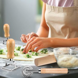 Wooden handle ravioli press and cutter set – 8-piece pasta making kit for perfect ravioli every time.