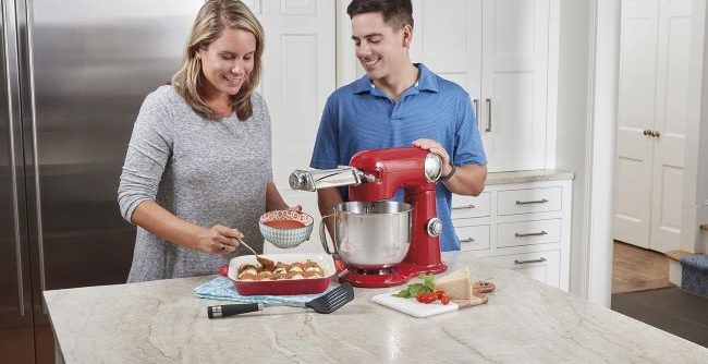 Fresh pasta sheets being rolled using Cuisinart PRS-50 attachment