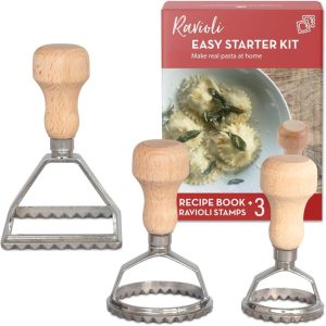 Country Trading Co. Easy Ravioli Maker Kit with molds, press, and cookbook for homemade ravioli and stuffed pasta.