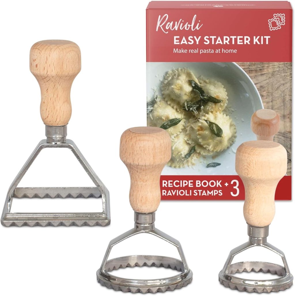 Country Trading Co. Easy Ravioli Maker Kit with molds, press, and cookbook for homemade ravioli and stuffed pasta.