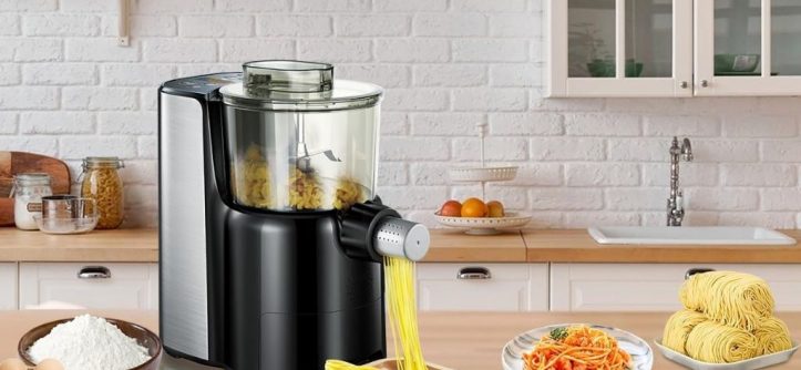 Top-rated electric pasta machines displayed on a kitchen counter.