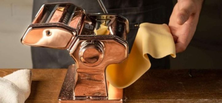 Variety of pasta makers from Italy displayed for home kitchens.