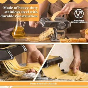 Hushee pasta set with tools for fresh noodles and ravioli, featuring cutter, rolling pin, and drying rack.