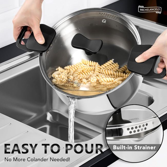 Stainless steel 6-quart pasta cooker by MICHELANGELO with lid