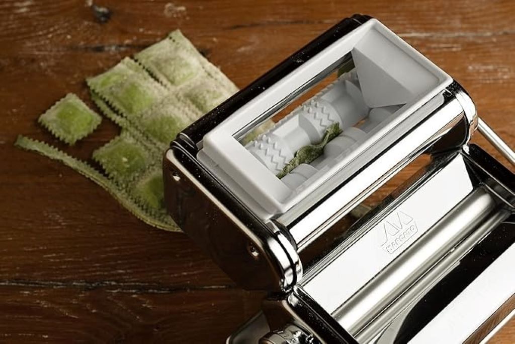 Homemade pasta with Marcato Ravioli Cutter Attachment compatible with Atlas 150