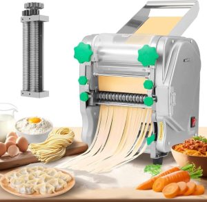 Electric noodle and pasta maker by NEWTRY with thickness-adjustable rollers.
