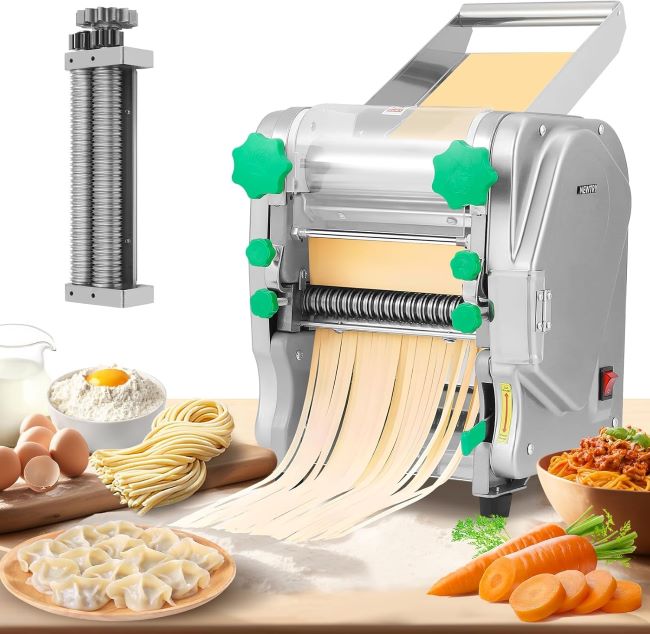Electric noodle and pasta maker by NEWTRY with thickness-adjustable rollers.