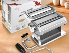 AceChef Pasta Maker with stainless steel roller and 2-in-1 cutter, 7 thickness settings.