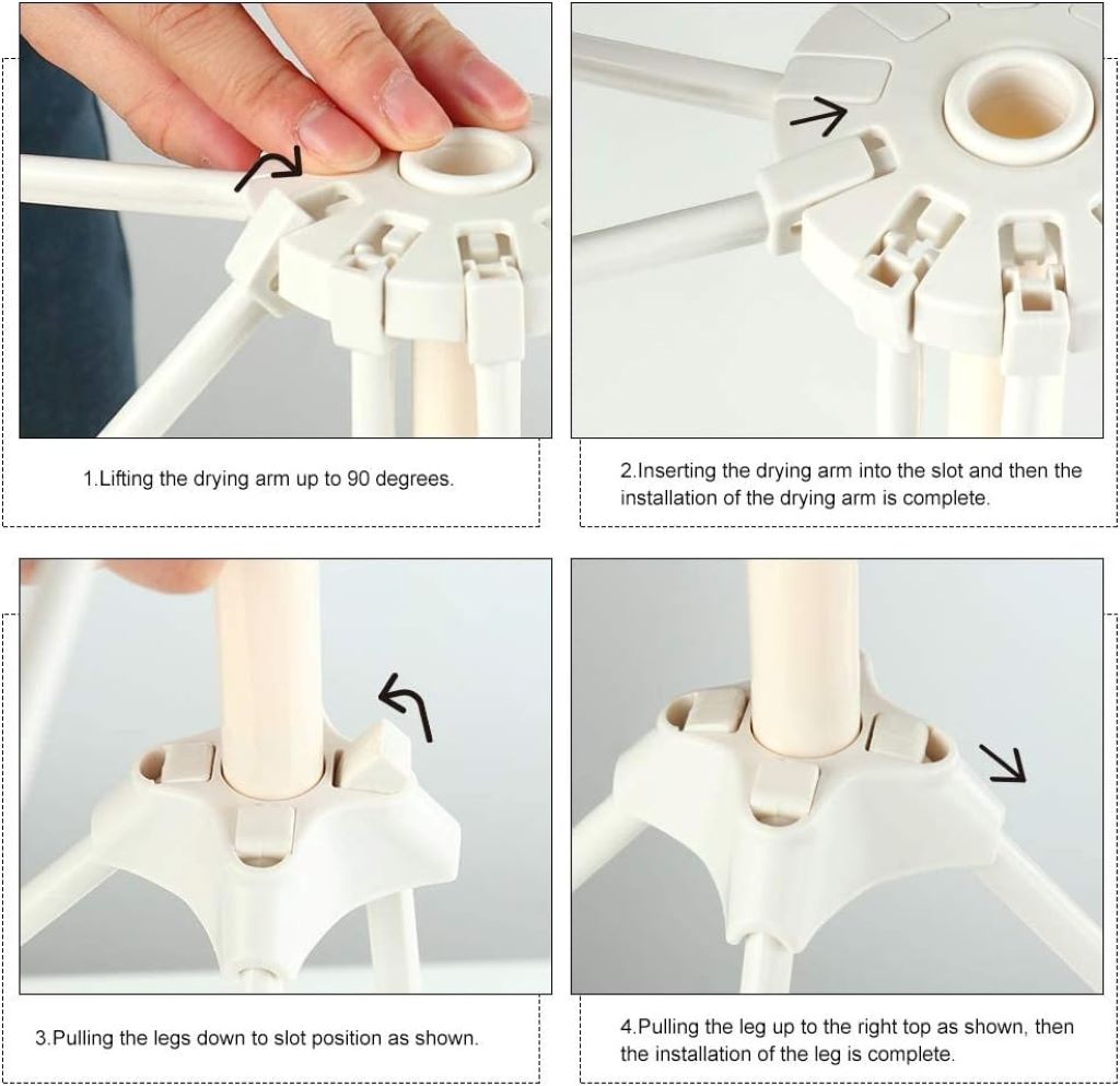 White space-saving noodle drying rack fully extended on a kitchen counter.