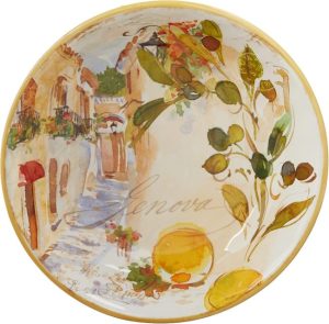Set of four 9.25-inch Piazzette soup and pasta bowls displayed on a table.