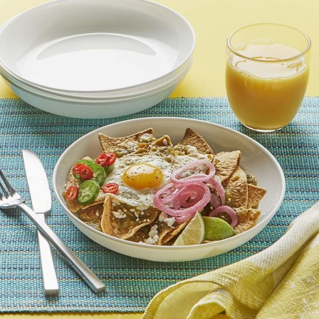 Corelle Versa 4-Pc stackable bowls in white, durable and eco-friendly for everyday use.