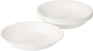 Corelle Winter Frost White 20 oz pasta bowls, set of 6, stacked neatly.