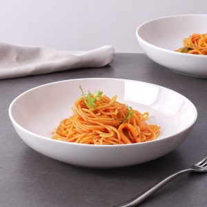 DOWAN 9.75” White Ceramic Dinner Bowls – Set of 4, Perfect for Pasta, Soup & Salad