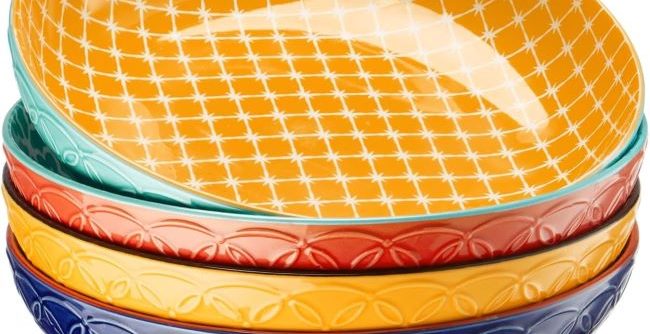 DOWAN 8.5" Porcelain Serving Bowls – Vibrant, Embossed Design for Pasta, Salad & Soup, Microwave, Oven & Dishwasher Safe