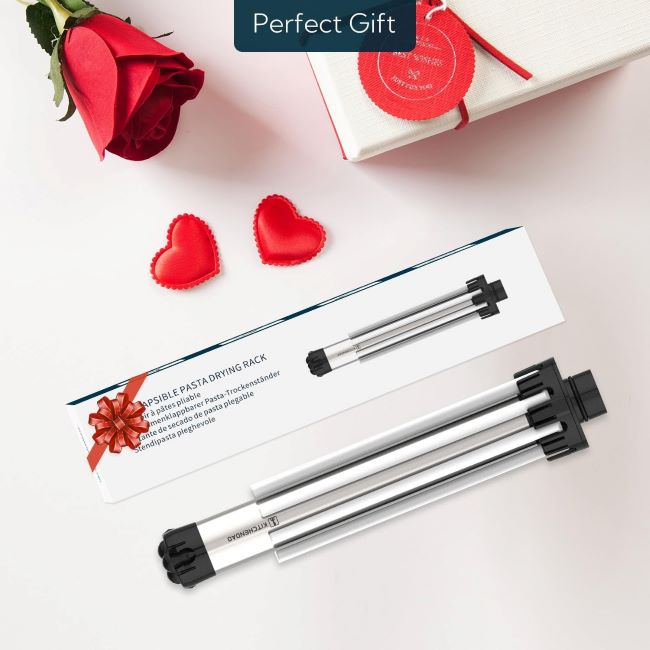 Close-up of KITCHENDAO Collapsible Pasta Drying Rack with detachable parts for easy cleaning.