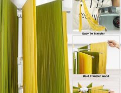 Space-saving collapsible pasta rack for drying fresh homemade pasta at home.