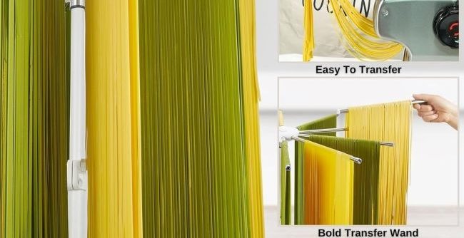 Space-saving collapsible pasta rack for drying fresh homemade pasta at home.