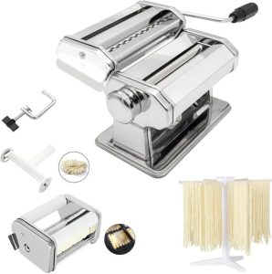 MZTOGR 2-in-1 Pasta and Noodle Maker with attachments and drying rack for homemade meals.