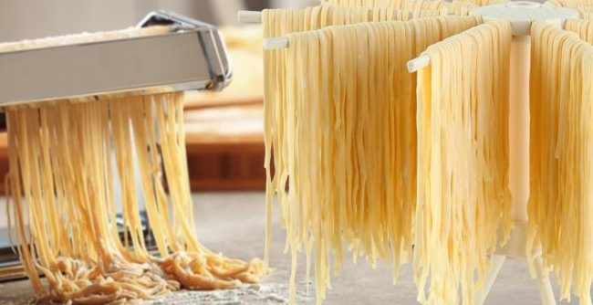 Ourokhome collapsible pasta drying rack fully expanded with 10 arms