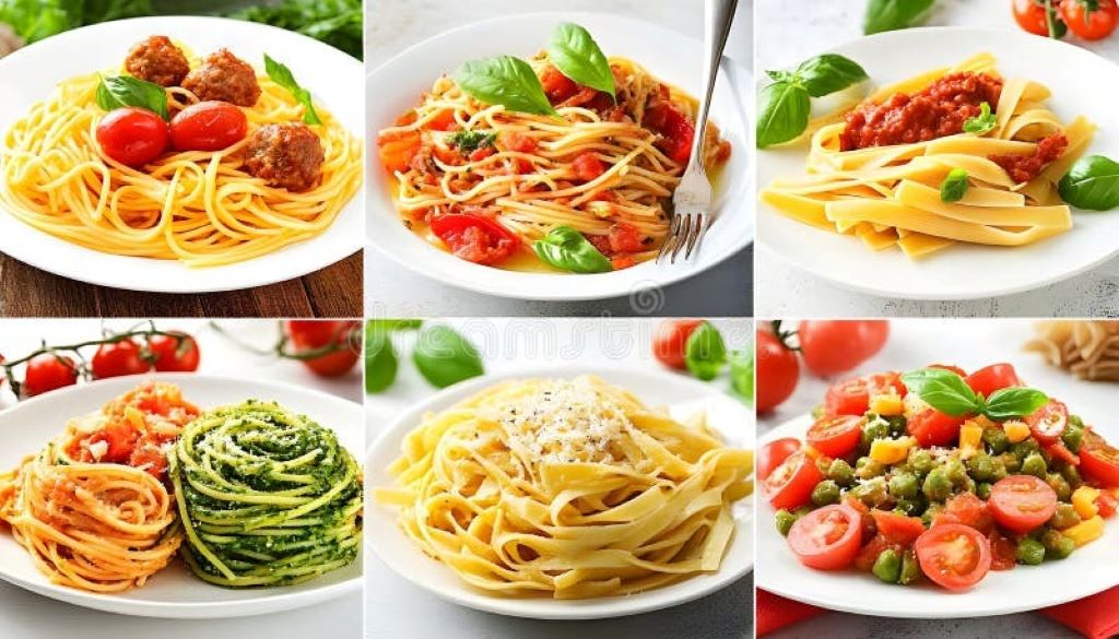 Close-up of international pasta favorites enjoyed in different countries.