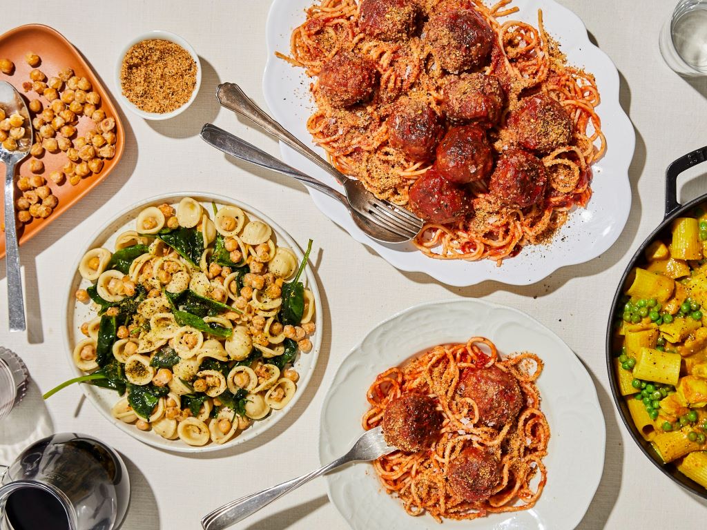 Close-up of fusion pasta recipes inspired by Asian and South American flavors.